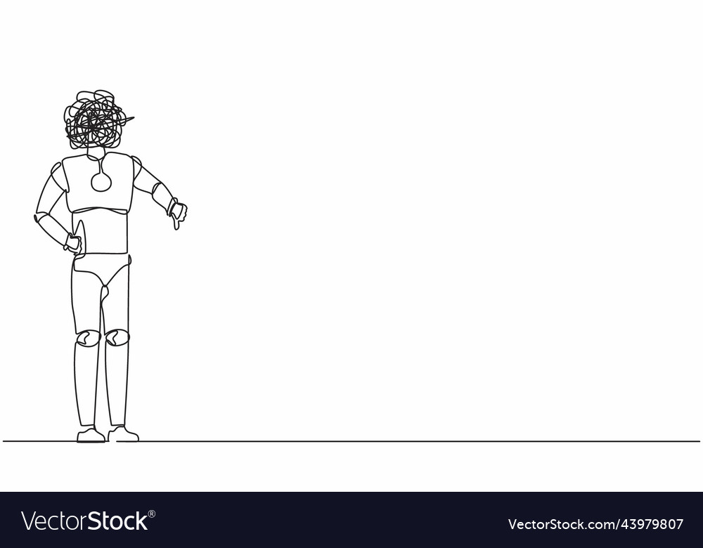 Single continuous line drawing robot with round Vector Image Single continuous line drawing robot with round