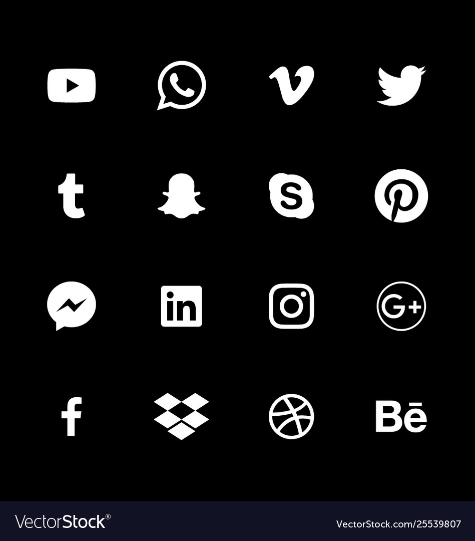 Download White social media icons reverse alphabetical Vector Image