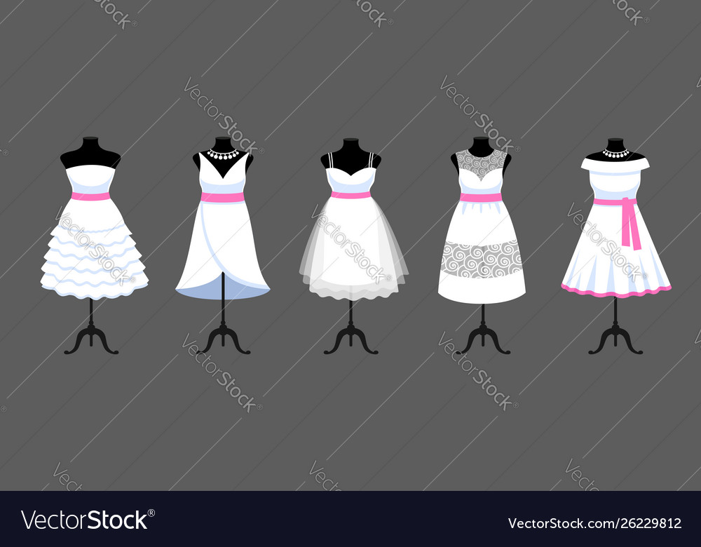 A set short white dresses with pink ribbons