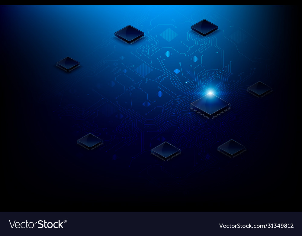 Cpu chipset with printed circuit board dot vector image Cpu chipset with printed circuit board dot