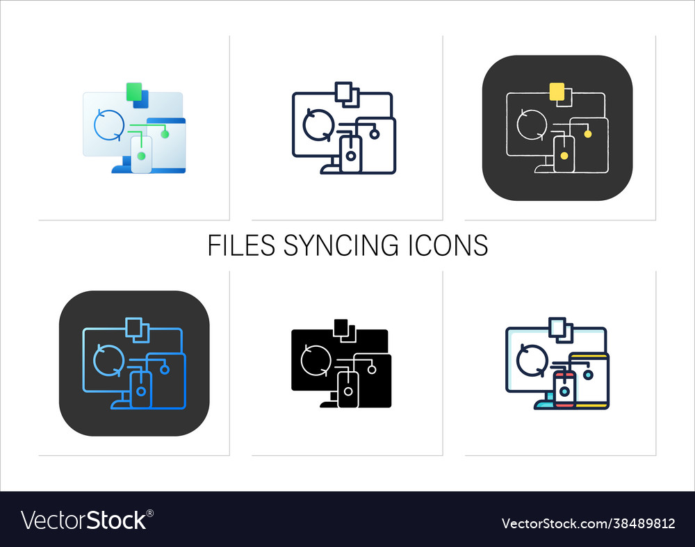 Files syncing icons set vector image Files syncing icons set