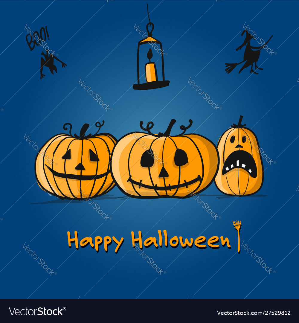 Happy halloween card pumpkins sketch for your