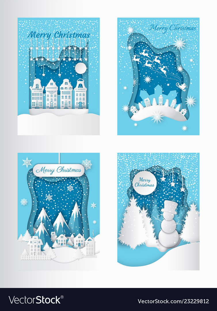 Merry christmas greeting cards mountains and city Vector Image