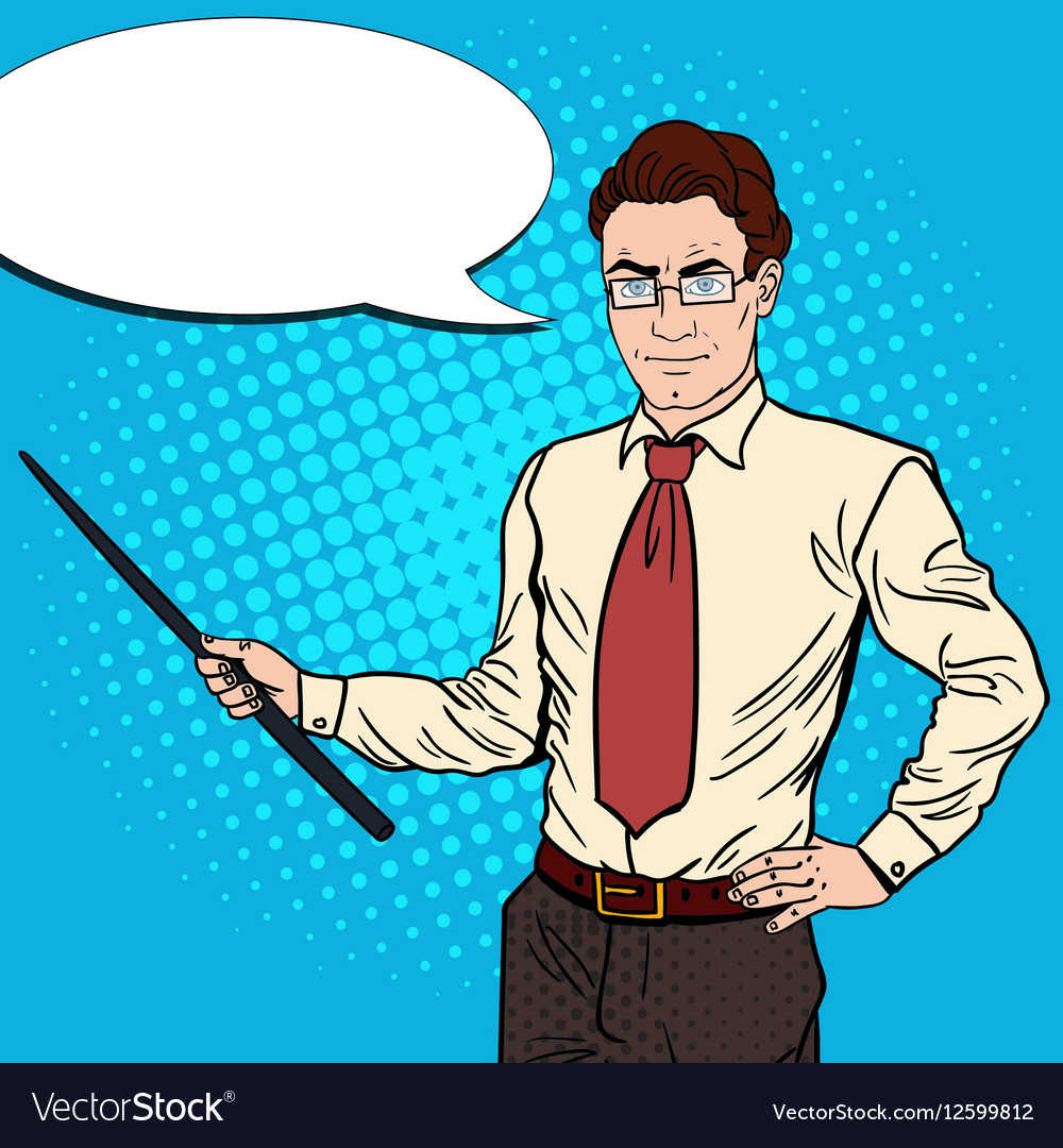 Pop art businessman with pointer stick