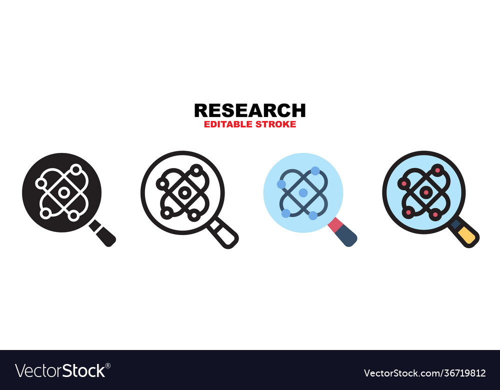 Research icon set with different styles editable vector image Research icon set with different styles editable