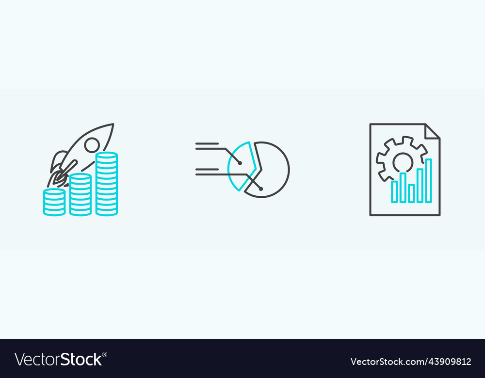 Set line document with graph chart rocket flying Vector Image Set line document with graph chart rocket flying