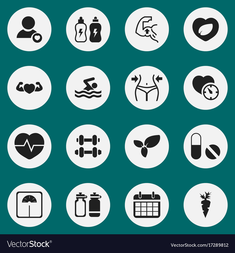 Set of 16 editable exercise icons includes