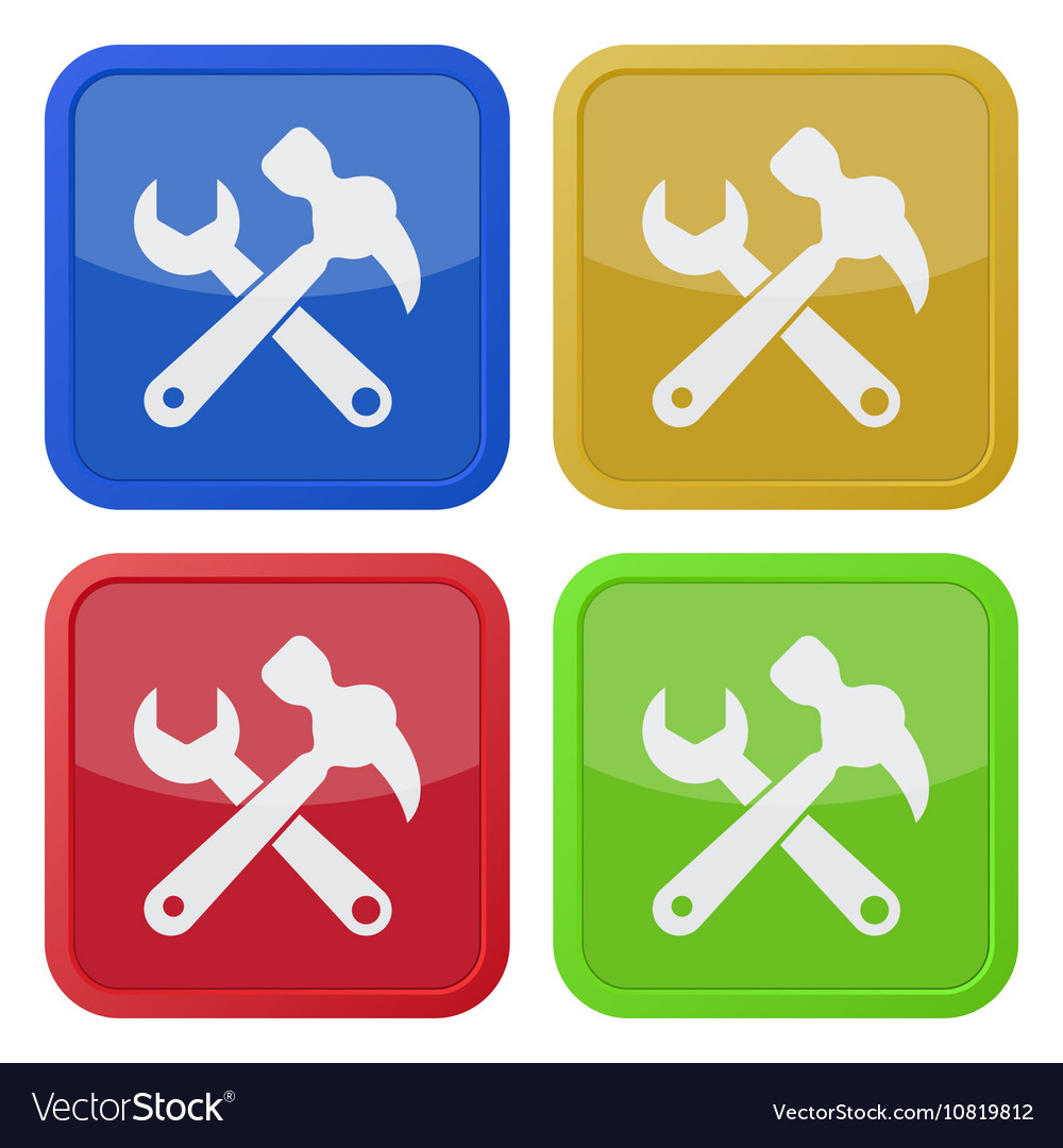 Set of four square icons claw hammer with spanner