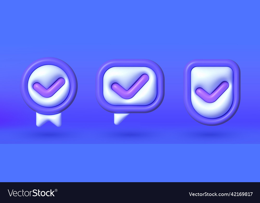 3d check mark set for web design shield vector image 3d check mark set for web design shield
