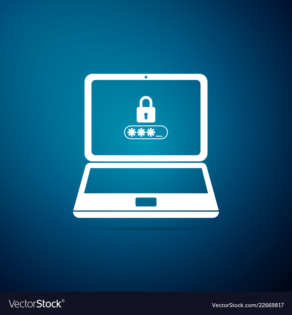 Laptop with lock and password form page on screen vector image Laptop with lock and password form page on screen