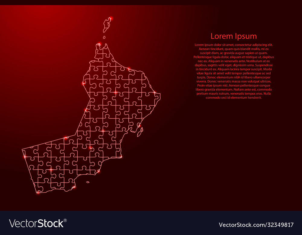 Oman map from red pattern composed puzzles vector image Oman map from red pattern composed puzzles