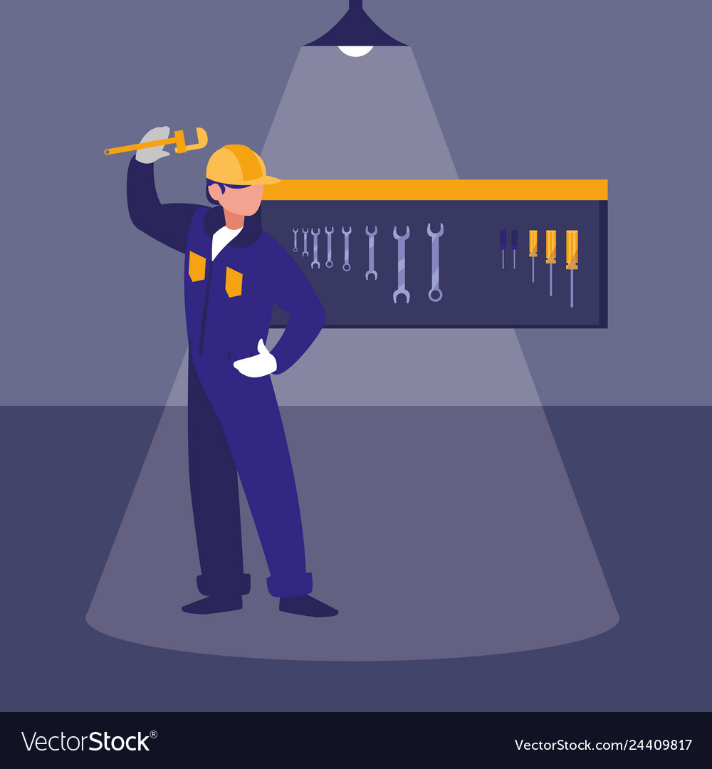 Plumber with pipe wrench character Vector Image Plumber with pipe wrench character