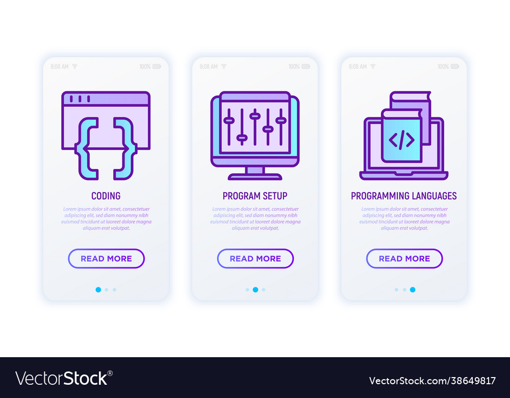 Programming thin line icons set coding program