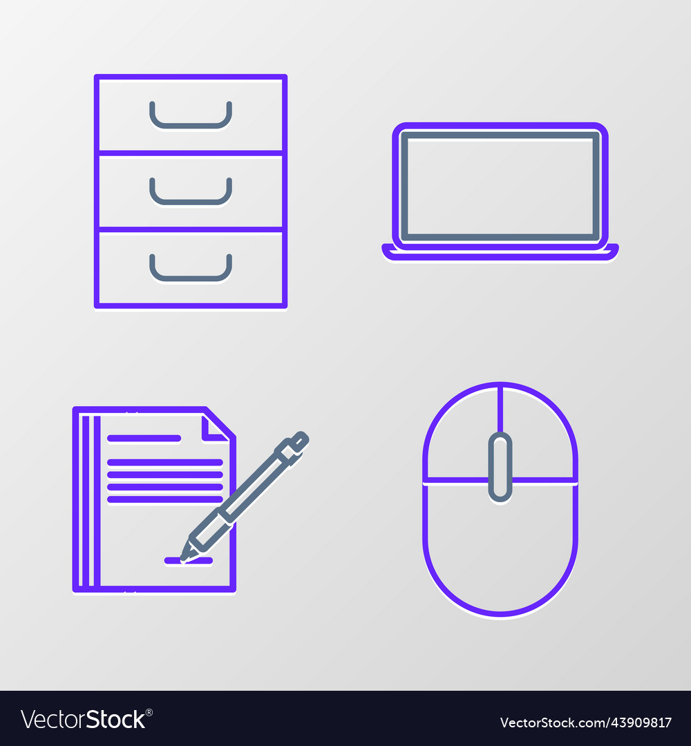 Set line computer mouse blank notebook and pen vector image Set line computer mouse blank notebook and pen