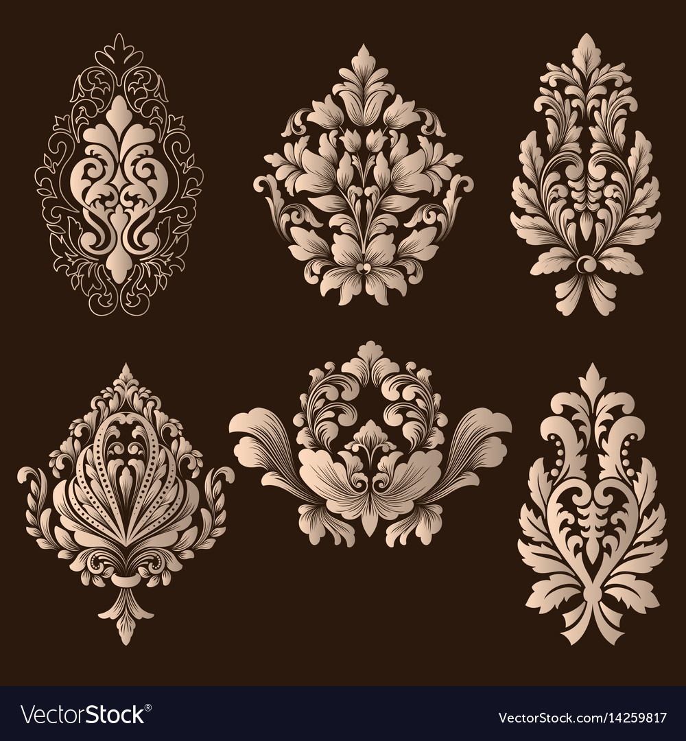 Set of damask ornamental elements