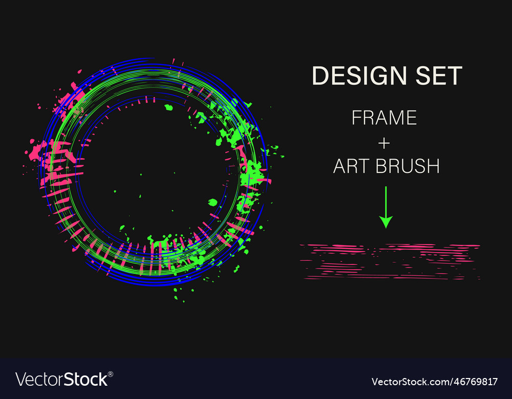 Set of design elements circular frame art brush vector image Set of design elements circular frame art brush