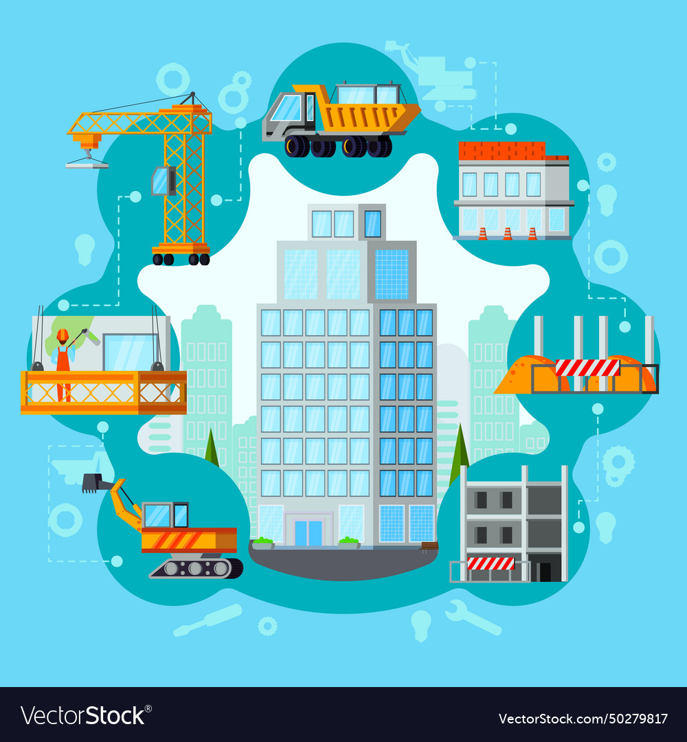 Sky scraper building process composition vector image Sky scraper building process composition