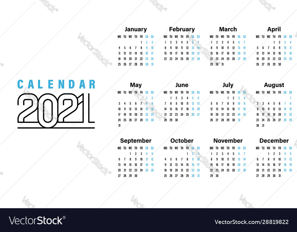 2021 calendar template simple design vector image 2021 calendar template simple design