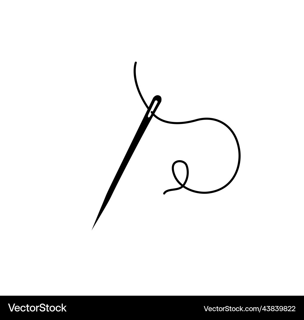 Black icon sewing needle with thread sharp needle Vector Image