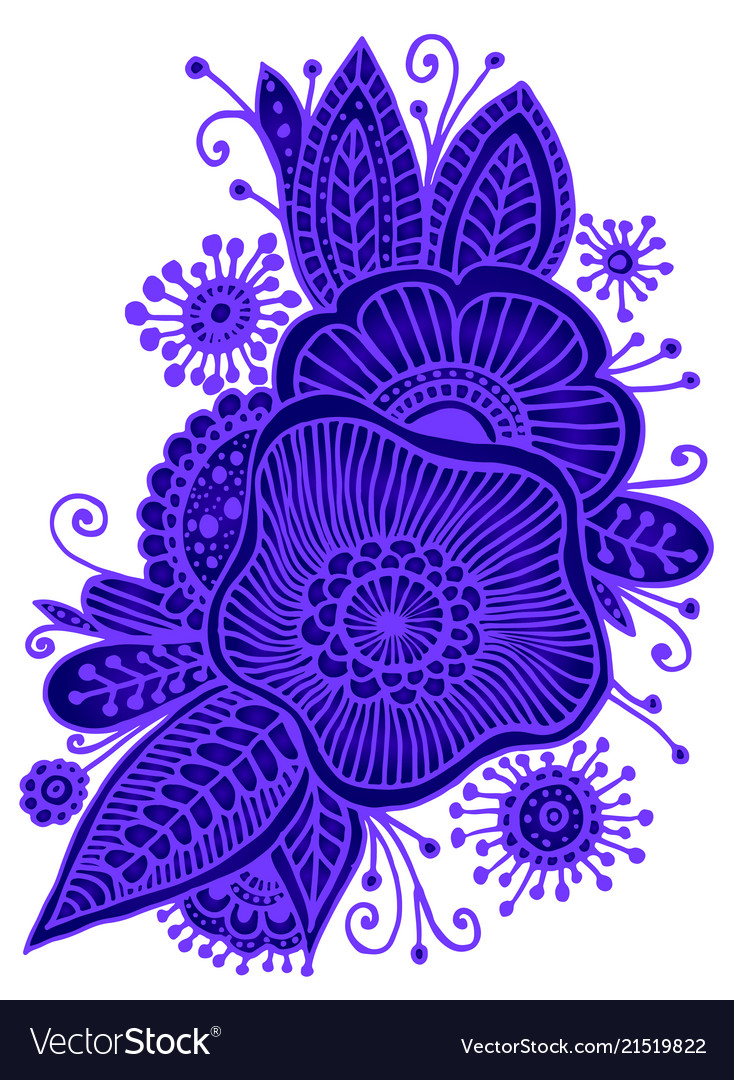 Blooming flowers and leaf gradient blue color vector image Blooming flowers and leaf gradient blue color