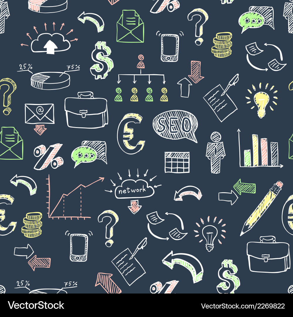 Business doodle pattern black Royalty Free Vector Image