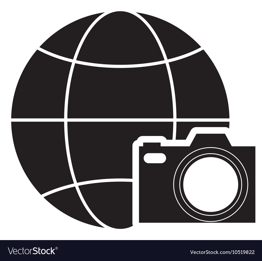 Earth globe diagram and camera icon