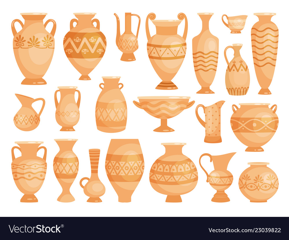 Greek Vases Ancient Decorative Pots Isolated On Vector Image