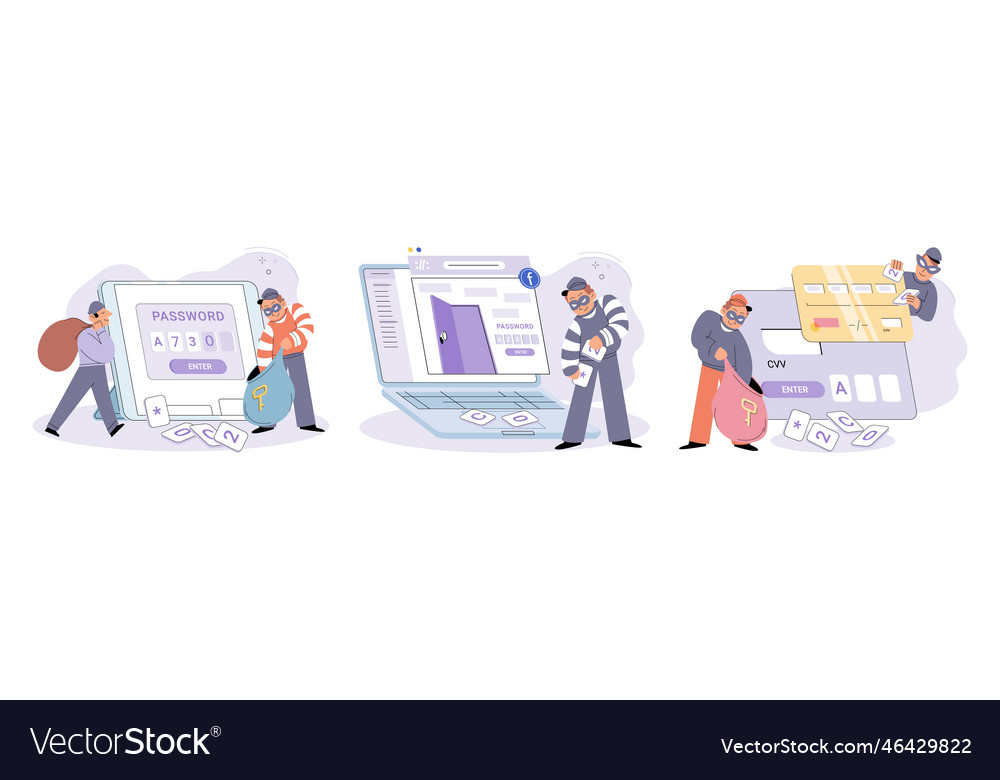 Hacker activity big set hacking computer vector image Hacker activity big set hacking computer