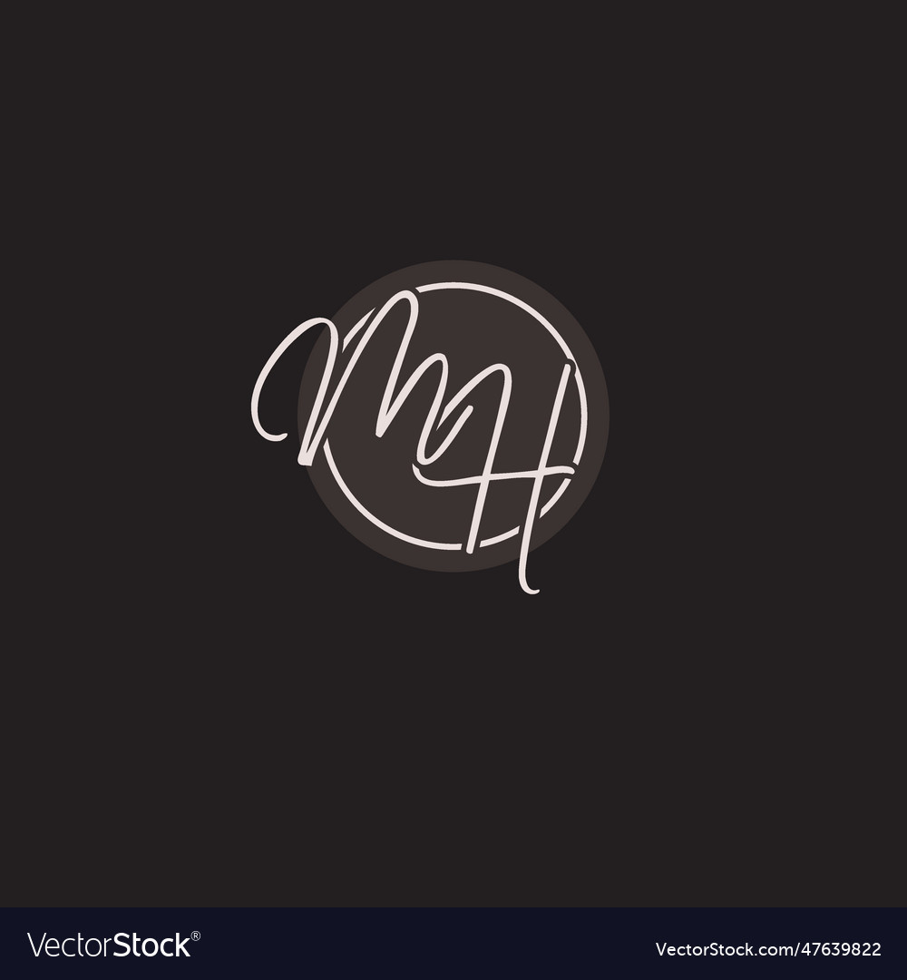 Initials mh logo monogram with simple circle line vector image Initials mh logo monogram with simple circle line