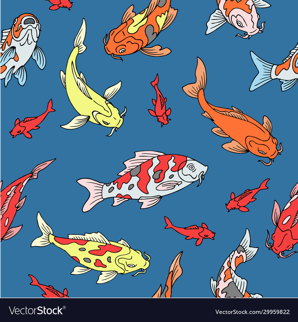 Japanese carps koi seamless pattern fishes