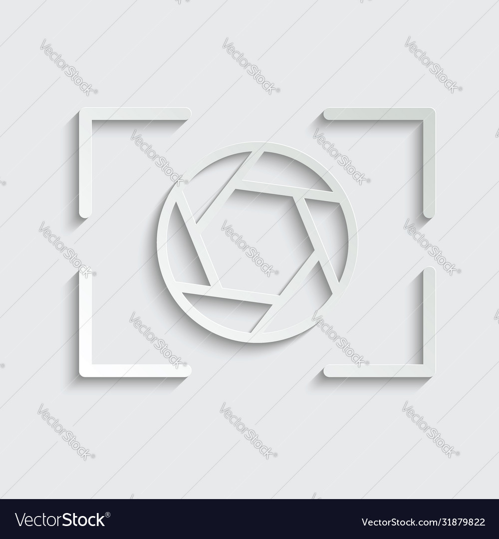 Paper camera objective icon symbol for web