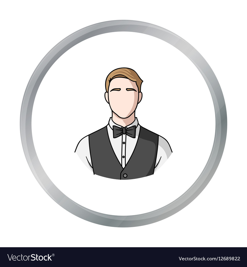 Restaurant waiter with a bow tie icon in cartoon