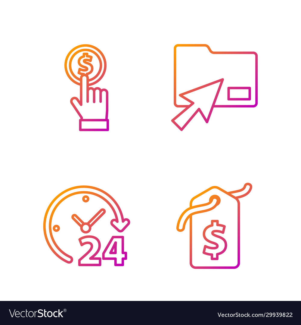 Set line price tag with dollar clock 24 hours Vector Image Set line price tag with dollar clock 24 hours