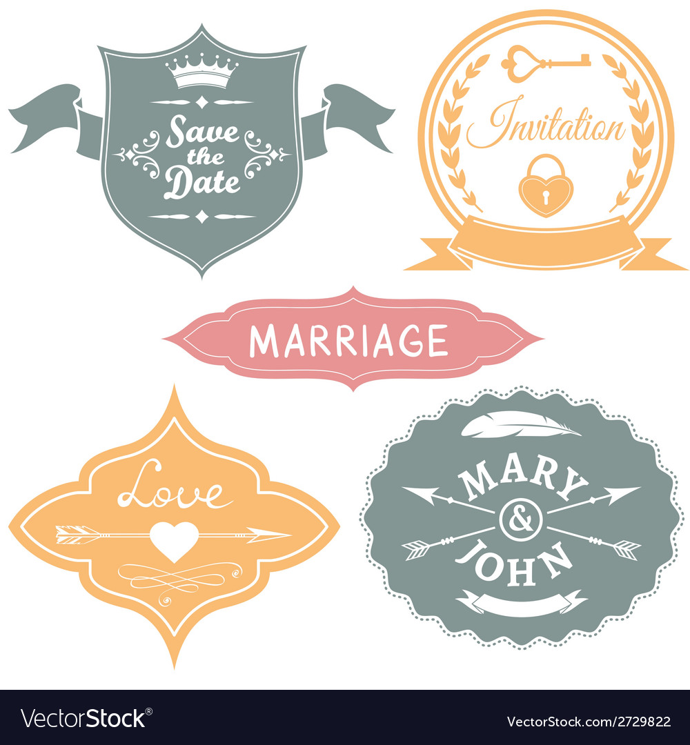 set of vintage wedding labels for invitations vector image