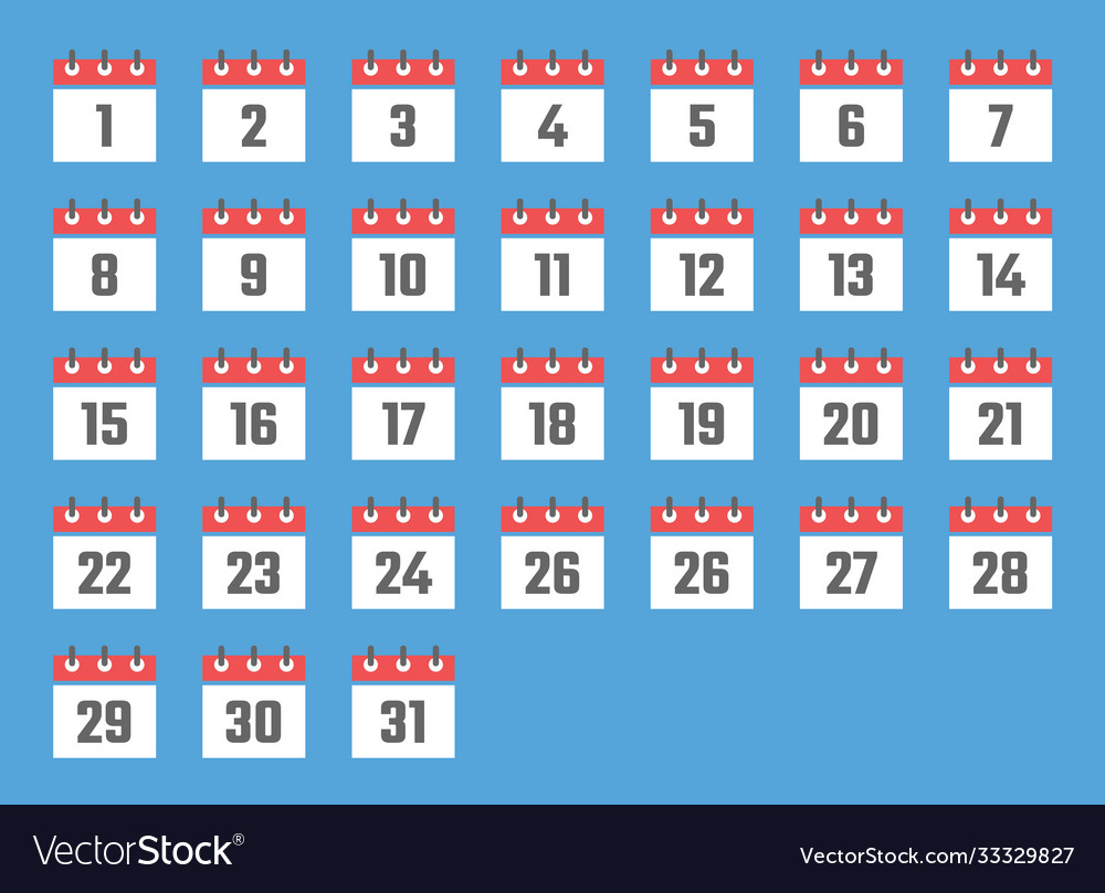 Calendar icon date flat icons from 1 to 31 Vector Image