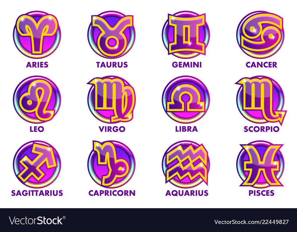 Circles purple astrology signs 12 zodiac Vector Image