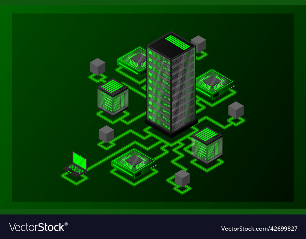 Concept of data network management isometric map