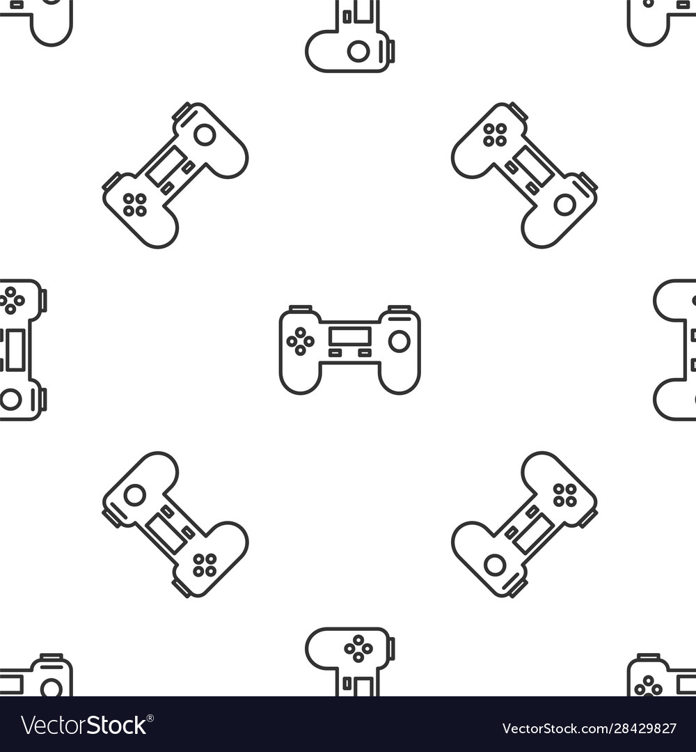 Grey line gamepad icon isolated seamless pattern