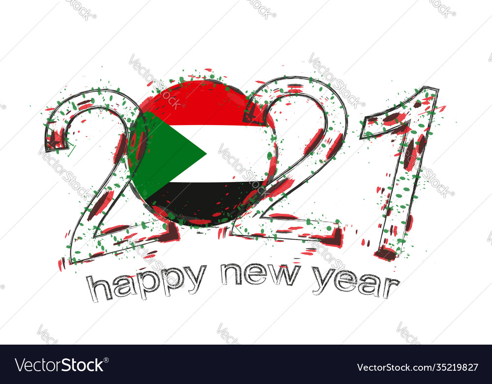 Happy new 2021 year with flag sudan