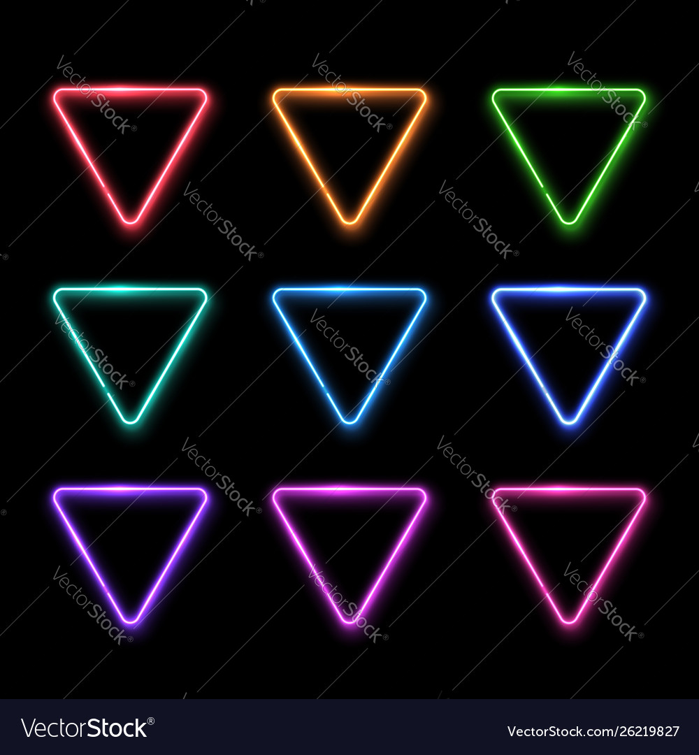 Neon abstract triangle colorful glowing frame set