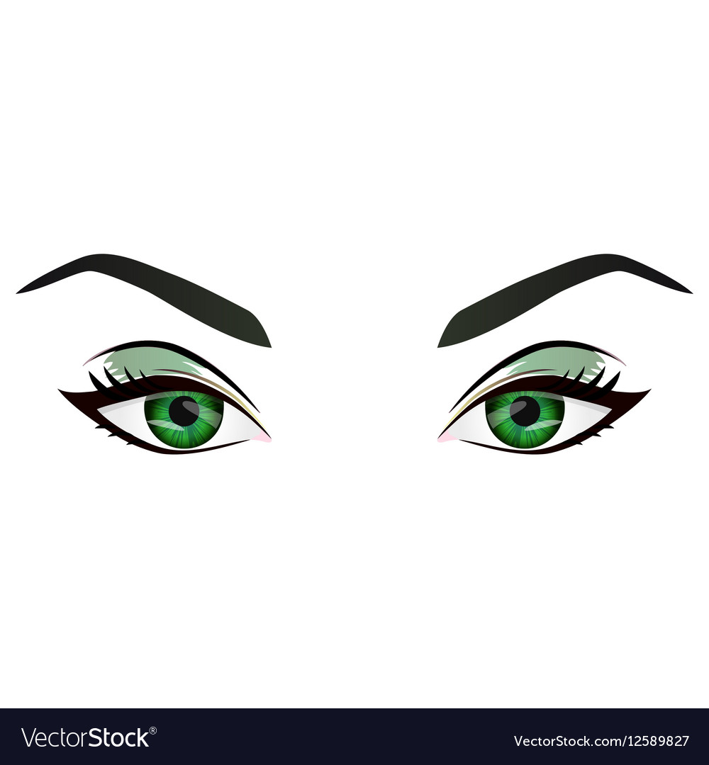 Realistic Cartoon Female Green Eyes And Royalty Free Vector