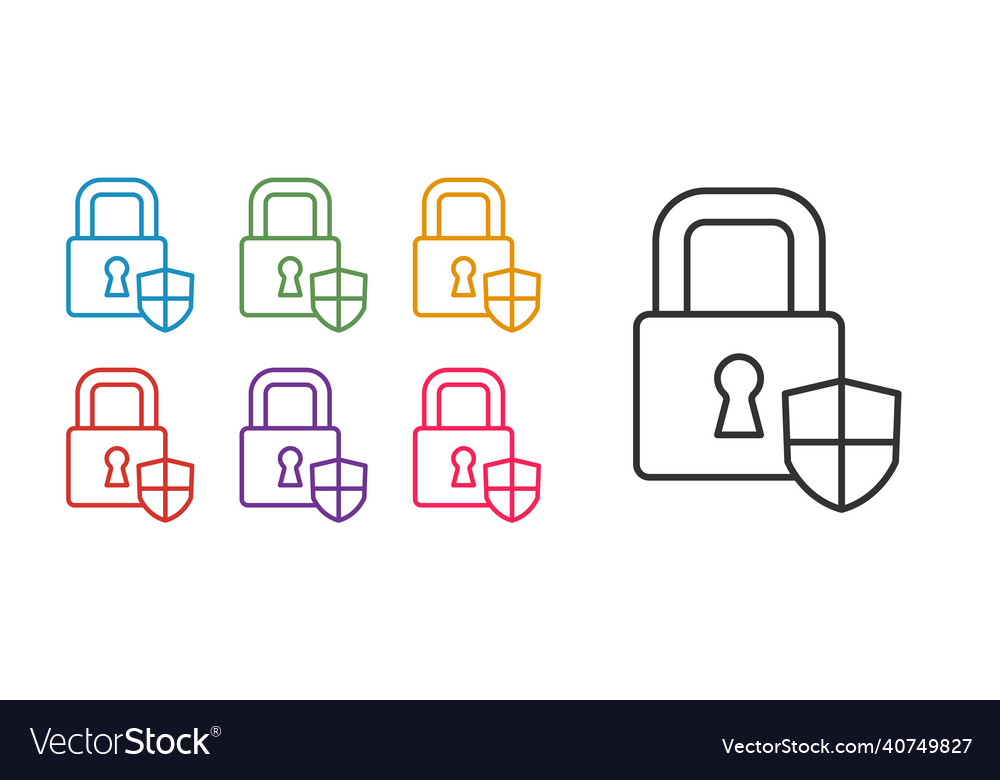 Set line shield security with lock icon isolated vector image Set line shield security with lock icon isolated