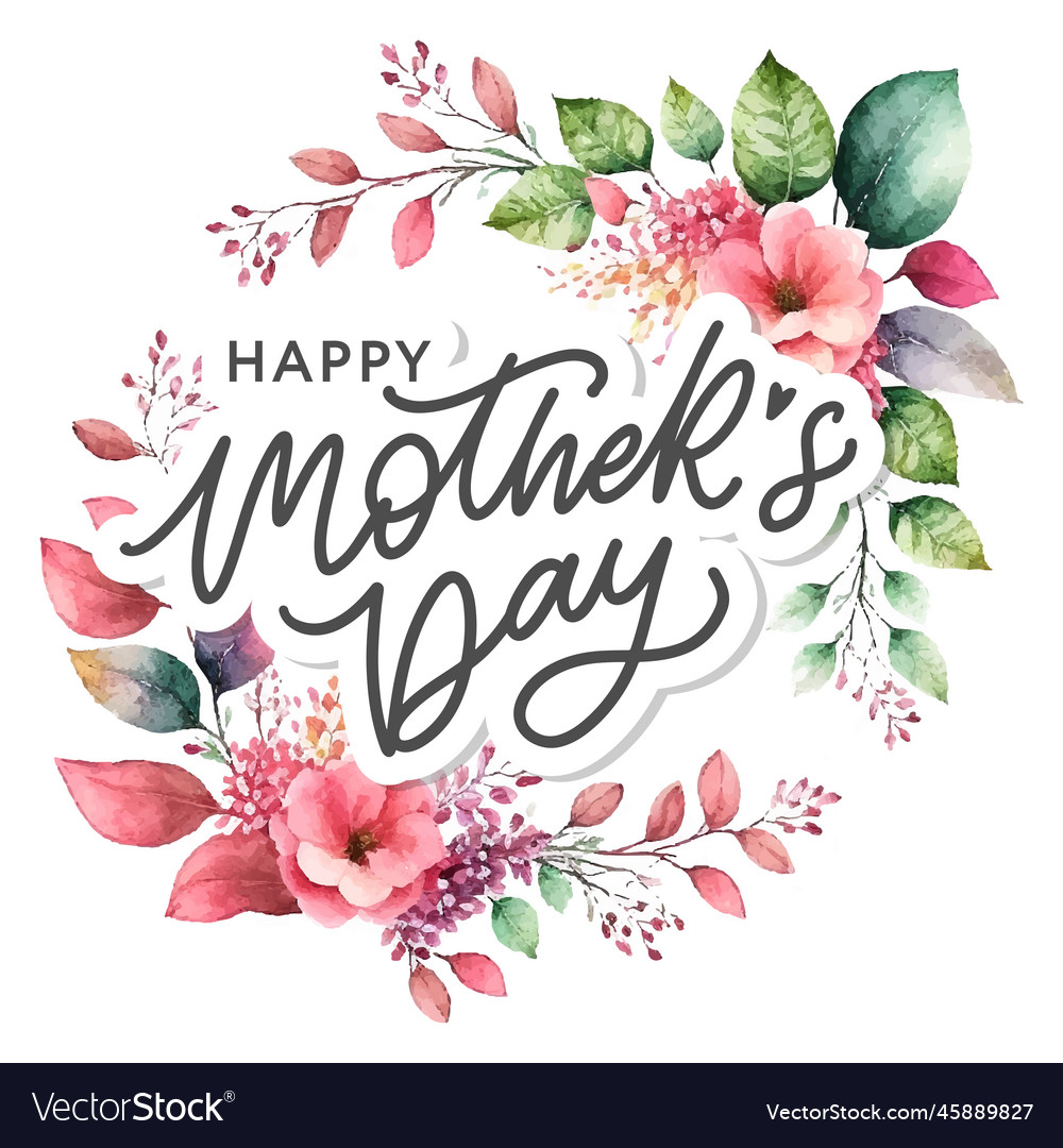 Watercolor mothers day greeting card with flowers Vector Image