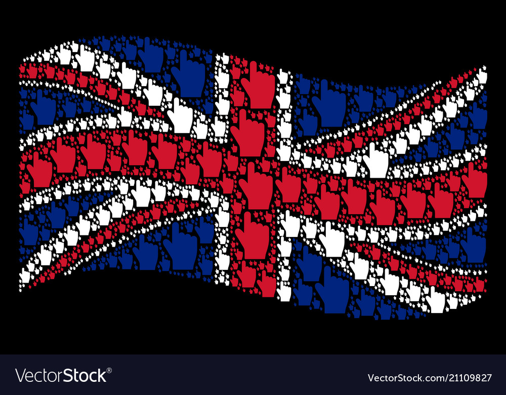 Waving british flag pattern of index finger items vector image Waving british flag pattern of index finger items