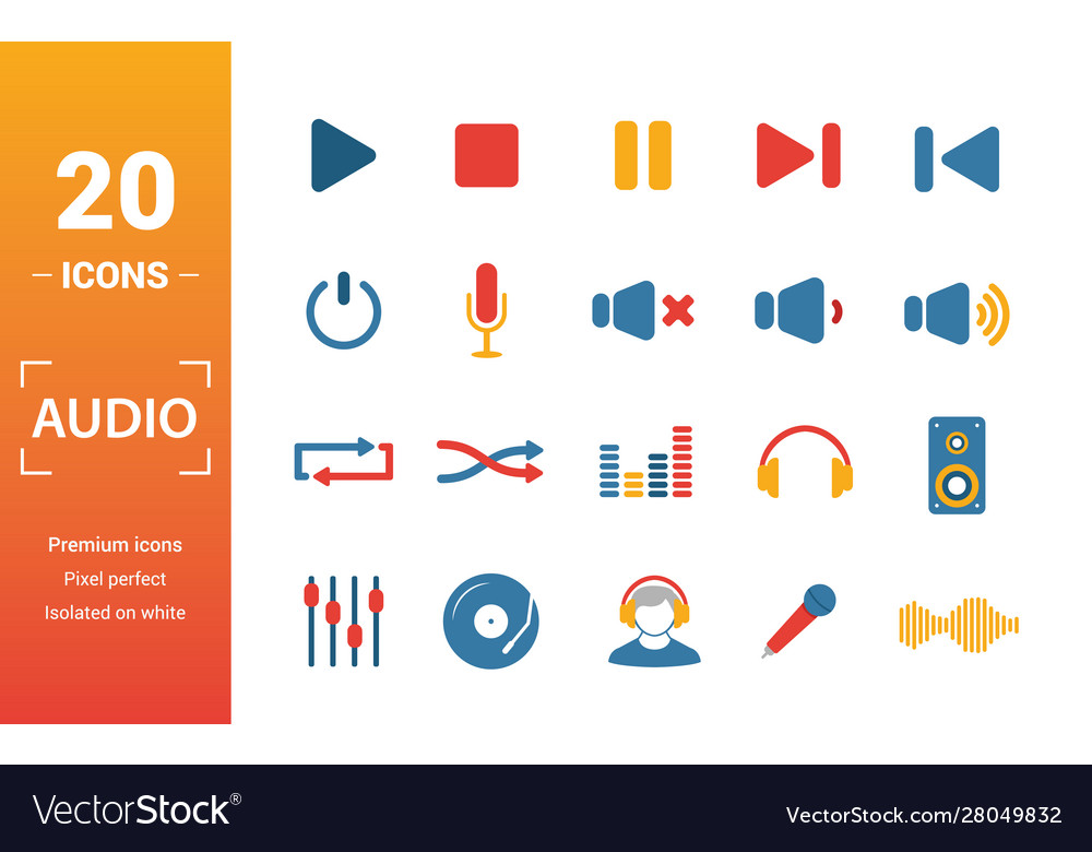 Audio buttons icon set include creative elements Vector Image Audio buttons icon set include creative elements