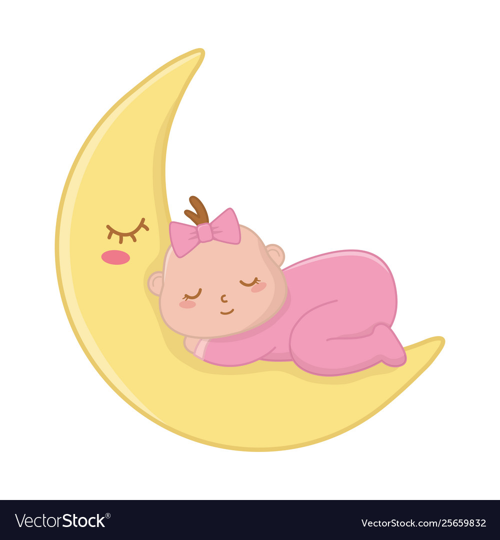 Baby sleeping on moon Royalty Free Vector Image