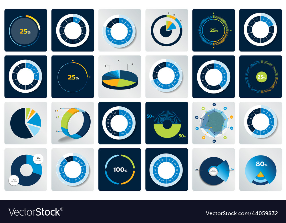 Big set of round circle chart graph simply color vector image Big set of round circle chart graph simply color