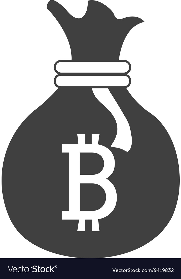 Black money bag with bitcoin signal