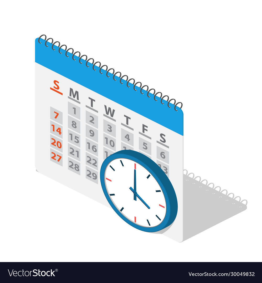 Calendar and clock in isometric