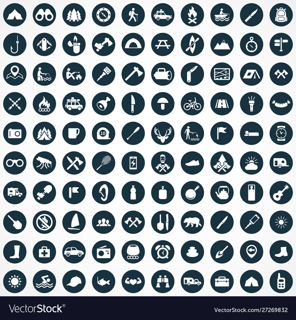 Camping 100 icons universal set for web and ui